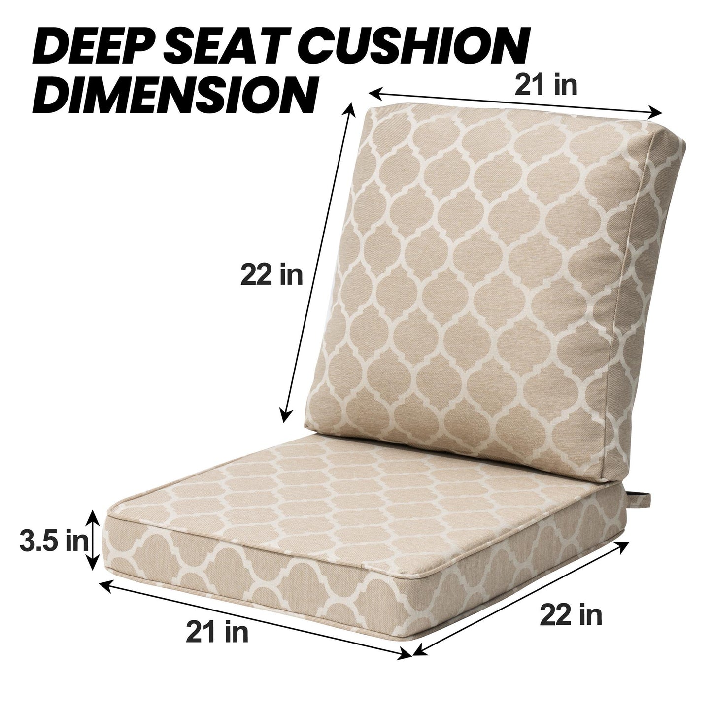 Crestlive Products 24x24 Inch Water-Repellent Deep Seat Outdoor Cushions, Fade-Resistant Replacement for Patio Furniture