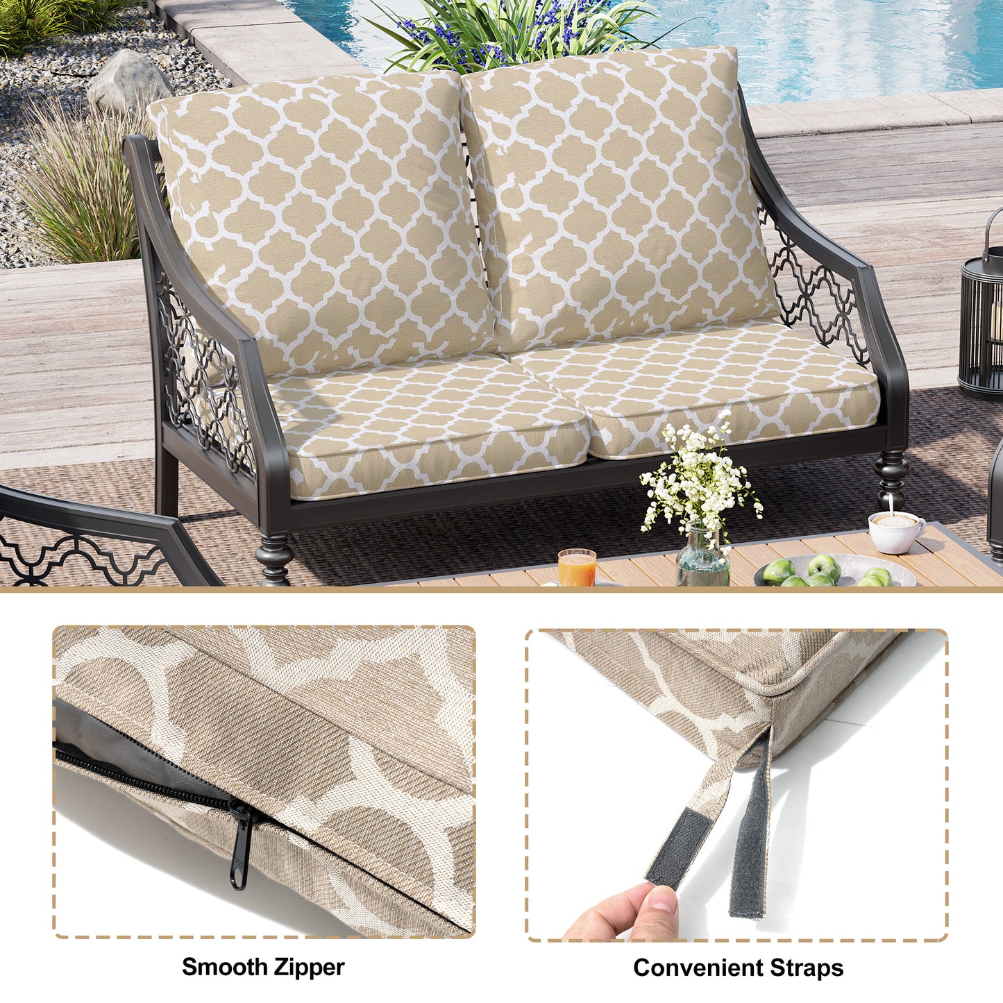 Crestlive Products 24x24 Inch Water-Repellent Deep Seat Outdoor Cushions, Fade-Resistant Replacement for Patio Furniture