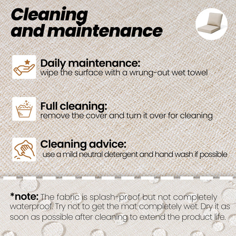 Outdoor deep seat cushion cleaning and maintenance instructions