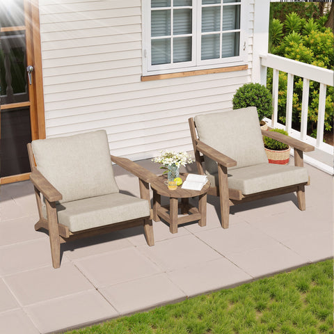 Outdoor Deep Seat Cushion Set on Two Chairs with Wooden Side Table in Garden Patio