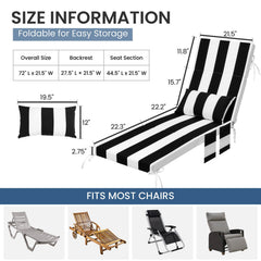 72x22" Outdoor Chaise Lounge Cushion with Pillow & Pockets