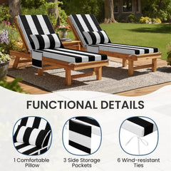 72x22" Outdoor Chaise Lounge Cushion with Pillow & Pockets
