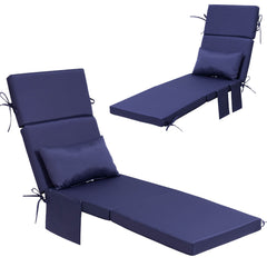 72x22" Outdoor Chaise Lounge Cushion with Pillow & Pockets
