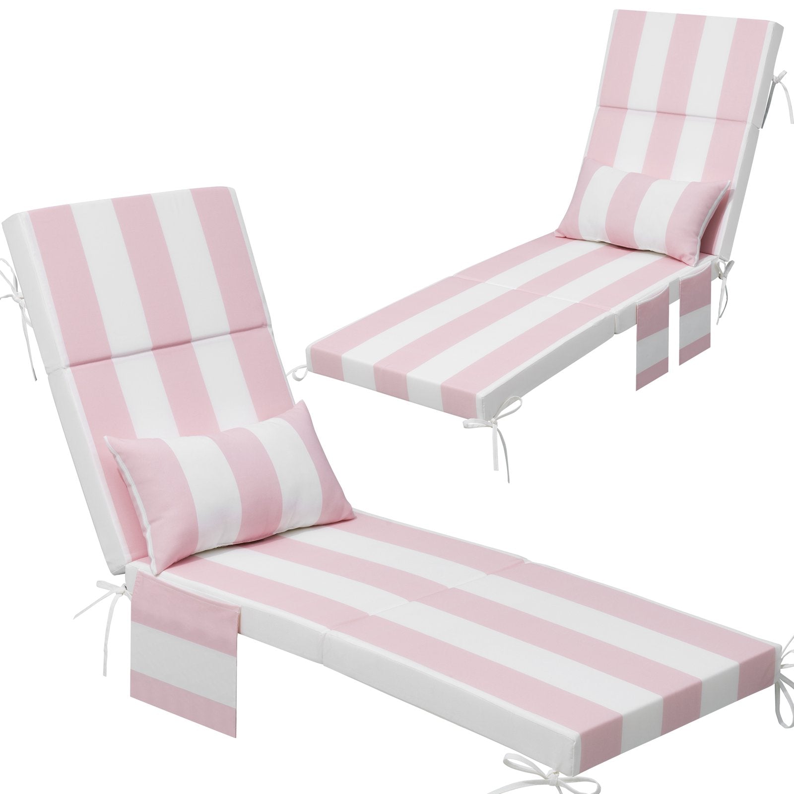 Deep seat outdoor chaise lounge cushion 2-piece set in Pink and White Stripes