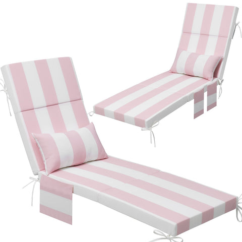 Deep seat outdoor chaise lounge cushion 2-piece set in Pink and White Stripes