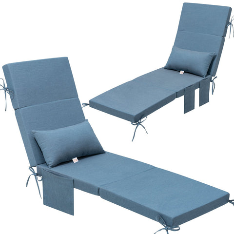Deep seat outdoor chaise lounge cushion 2-piece set in Blue