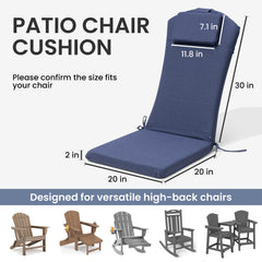 50x20" Outdoor Adirondack Chair Cushion with Built-in Headrest