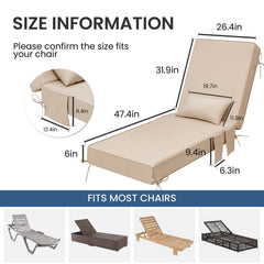 80x26" Sunbrella Outdoor Chaise Lounge Cushion