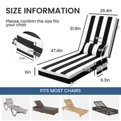 80x26" Sunbrella Outdoor Chaise Lounge Cushion