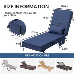80x26" Sunbrella Outdoor Chaise Lounge Cushion