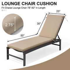 Outdoor Chaise Lounge Cushion with 4 Adjustable Ties