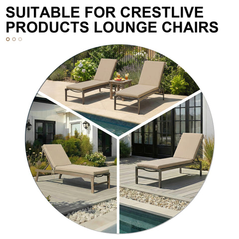 Crestlive Products Outdoor Chaise Lounge Cushions Patio Chair Cushions with 4-Adjustable Ties