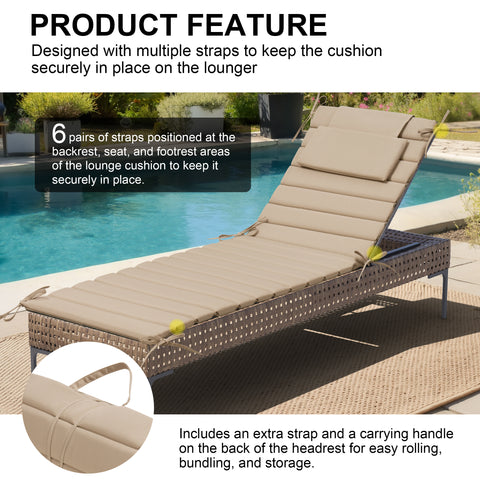 Crestlive Products Outdoor Resistant Foldable Chaise Lounge Chair Cushion