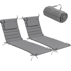 Crestlive Products Outdoor Chaise Lounge Cushion Set of 2, Thin Foldable Water-Resistant Patio Pool Chair Pads with Straps, 71" x 21"