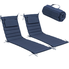 Crestlive Products Outdoor Chaise Lounge Cushion Set of 2, Thin Foldable Water-Resistant Patio Pool Chair Pads with Straps, 71" x 21"