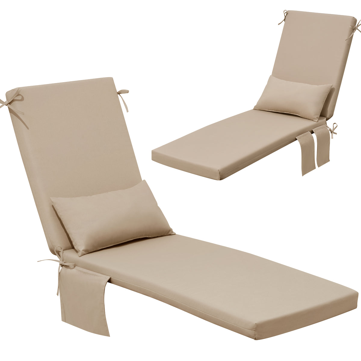 Crestlive Products Outdoor Chaise Lounge Cushion Set of 2, Modern Patio Pool Chair Pads with Head Pillow & Side Storage Pockets, 72"x21"