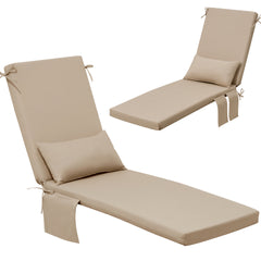 Crestlive Products Outdoor Chaise Lounge Cushion Set of 2, Modern Patio Pool Chair Pads with Head Pillow & Side Storage Pockets, 72"x21"