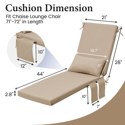 Crestlive Products Outdoor Chaise Lounge Cushion with Pillow and Pockets