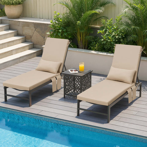 Crestlive Products Outdoor Chaise Lounge Cushion with Pillow and Pockets