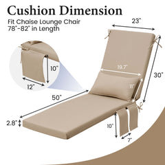Outdoor Chaise Lounge Cushion with Pillow & Pockets