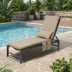 Outdoor Chaise Lounge Cushion with Pillow & Pockets