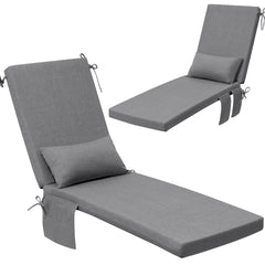 Crestlive Products Outdoor Chaise Lounge Cushion Set of 2, Modern Patio Pool Chair Pads with Head Pillow & Side Storage Pockets, 72"x21"