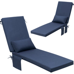 Crestlive Products Outdoor Chaise Lounge Cushion Set of 2, Modern Patio Pool Chair Pads with Head Pillow & Side Storage Pockets, 72"x21"