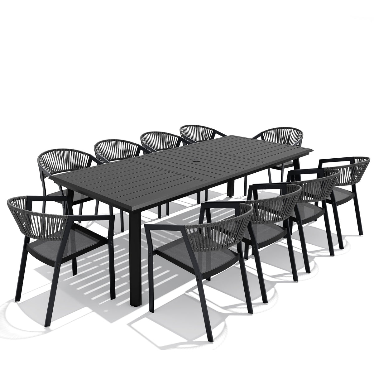 Crestlive Products 11-Piece Outdoor Dining Set for 10 with Stackable Wicker Chairs & Umbrella Hole, Gray