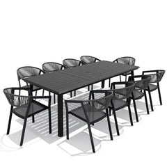 Crestlive Products 11-Piece Outdoor Dining Set for 10 with Stackable Wicker Chairs & Umbrella Hole, Gray