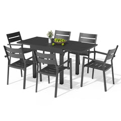Crestlive Products 7-Piece Aluminum Patio Dining Set for 6, Outdoor Expandable Table and Stackable Chairs with Armrest, Black