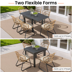 Crestlive Products 7-Piece Extendable Outdoor Dining Set, Wicker Chairs with Removable Cushions, Beige