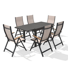 Crestlive Products 7-Piece Extendable Outdoor Dining Set for 6 with Adjustable Chairs