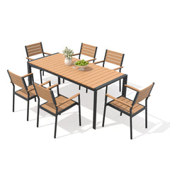 Crestlive Products 7 Pieces Outdoor Dining Set, 71.4" Aluminum Patio Table and Stackable Arm Chairs Sets for Garden, Patio, Backyard, Brown