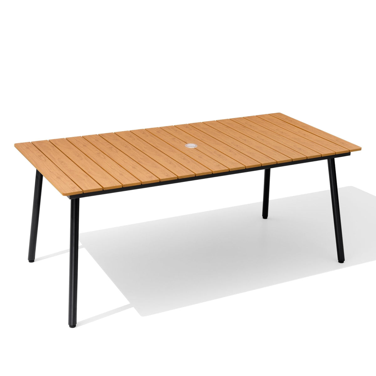 Crestlive Products 70" Patio Outdoor Dining Table for 6, Sturdy Aluminum Frame Wood-Grain Top with Umbrella Hole, Brown