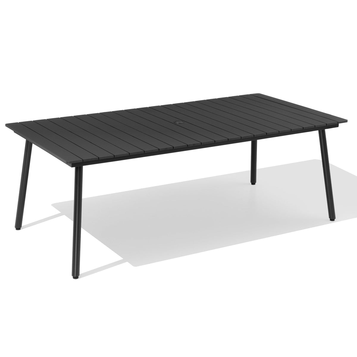 Crestlive Products 83" Patio Outdoor Dining Table for 6-8, Sturdy Aluminum Frame Wood-Grain Top with Umbrella Hole, Black