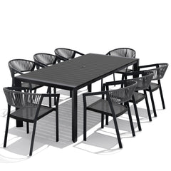Crestlive Products 9-Piece 83 Inch Rectangular Outdoor Dining Set for 8 with Stackable Chairs & Umbrella Hole, Black and Gray