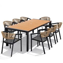 Crestlive Products 9-Piece 83 Inch Rectangular Outdoor Dining Set for 8 with Stackable Chairs & Umbrella Hole, Brown