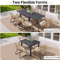Crestlive Products 9-Piece Extendable Outdoor Dining Set, Wicker Chairs with Removable Cushions, Beige