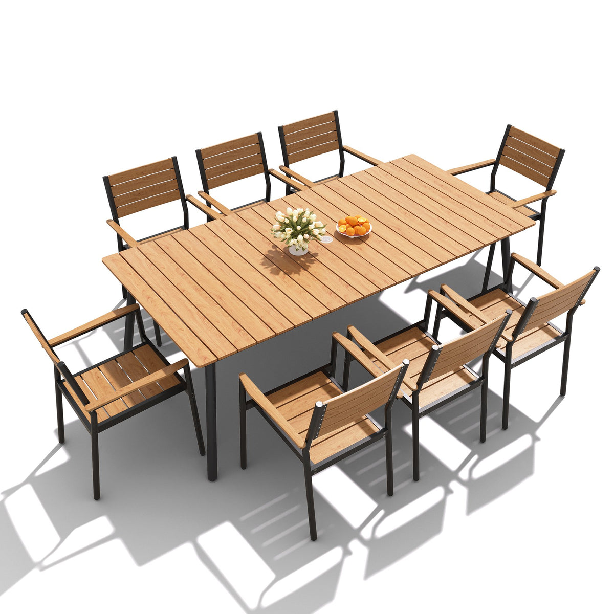 Crestlive Products 9-Piece Outdoor Dining Set for 8 with Armrests & Umbrella Hole,Brown
