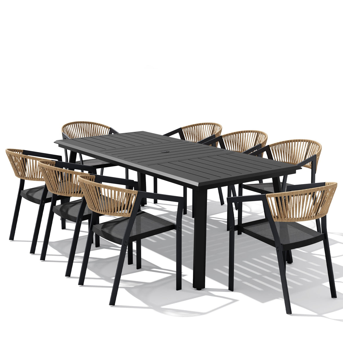 Crestlive Products 9-Piece Outdoor Dining Set for 8 with Stackable Wicker Chairs & Umbrella Hole, Brown