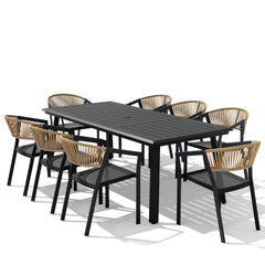 Crestlive Products 9-Piece Outdoor Dining Set for 8 with Stackable Wicker Chairs & Umbrella Hole, Brown