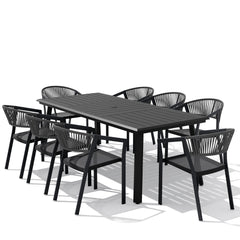 Crestlive Products 9-Piece Outdoor Dining Set for 8 with Stackable Wicker Chairs & Umbrella Hole, Gray