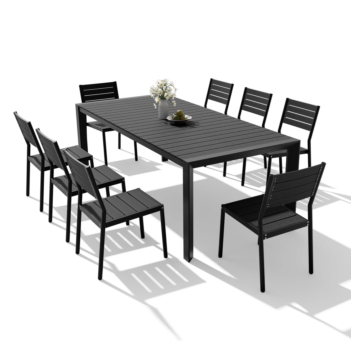 Crestlive Products 9-Piece Outdoor Dining Table Set for 8, Aluminum Patio Table and Chairs with Umbrella Hole, Black