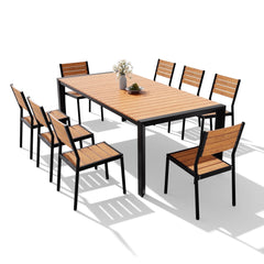 Crestlive Products 9-Piece Outdoor Dining Table Set for 8,Aluminum Patio Table and Chairs with Umbrella Hole, Brown
