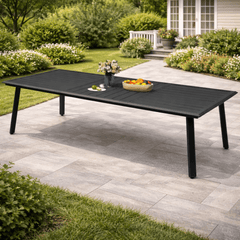 Crestlive Products 94" Outdoor Aluminum Patio Dining Table for 6-8 People with Umbrella Hole, Weather Resistant Outdoor Dining Table for Backyard, Patio, Garden, Black