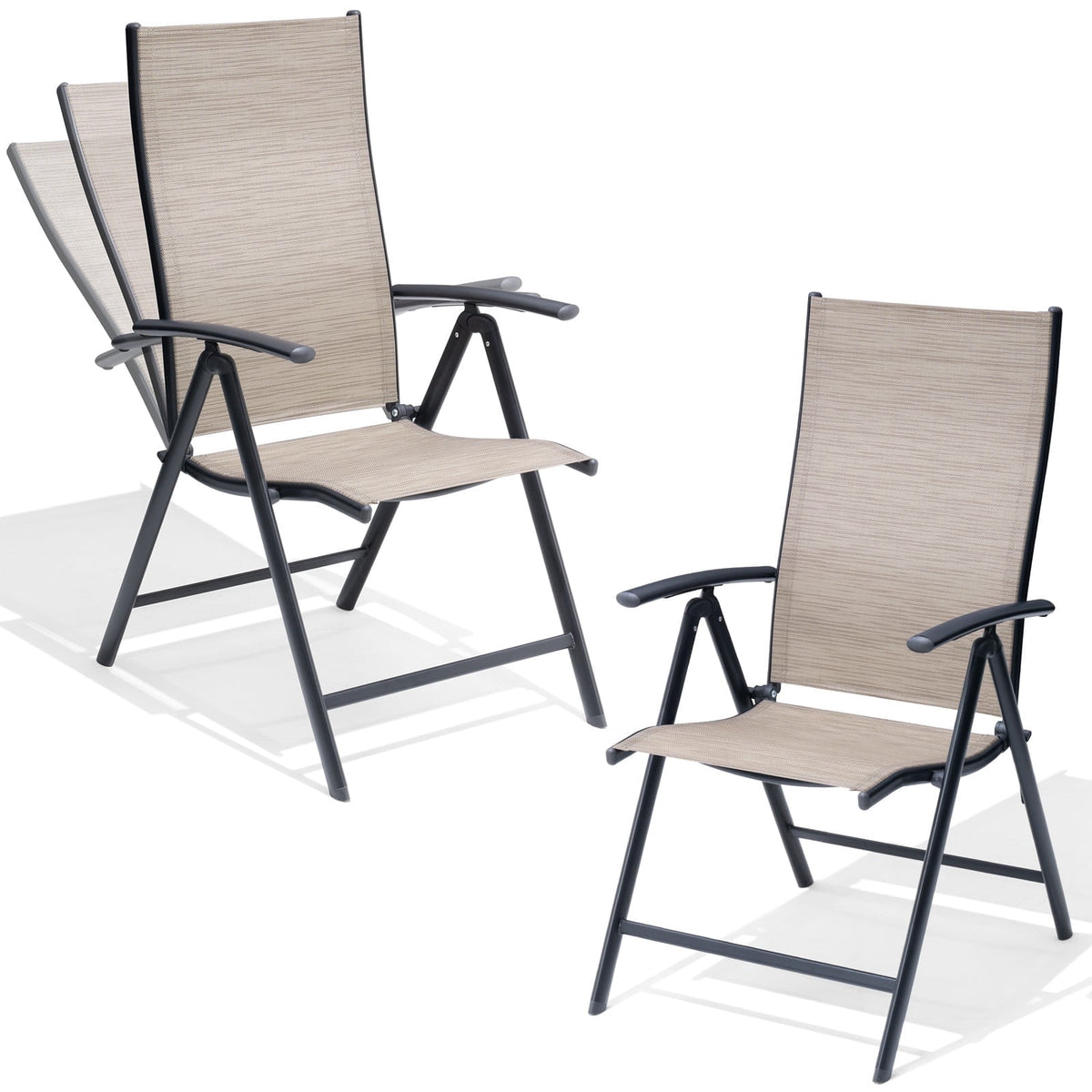 Folding Patio Chairs Set of 2, Adjustable Recliner Foldable Outdoor Chairs Lawn Chairs for Pool, Backyard, Brown