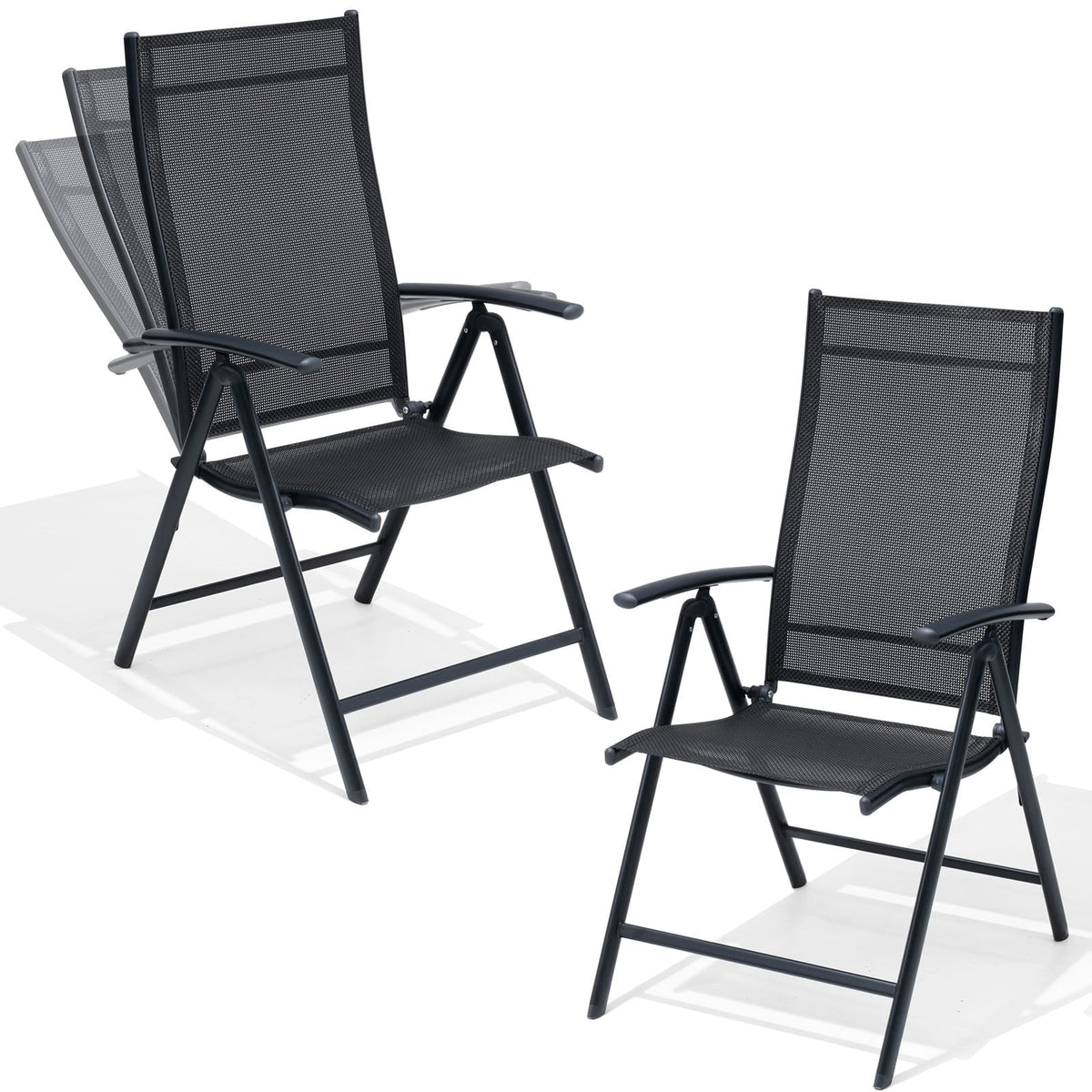 Crestlive Products Folding Patio Chairs Set of 2, Adjustable Recliner Foldable Outdoor Lawn Chairs for Pool, Backyard, Black