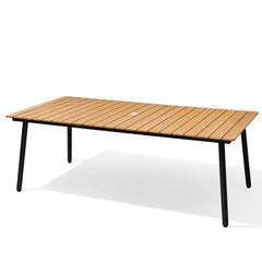 Crestlive Products 83" Patio Outdoor Dining Table for 6-8, Sturdy Aluminum Frame Wood-Grain Top with Umbrella Hole, Brown