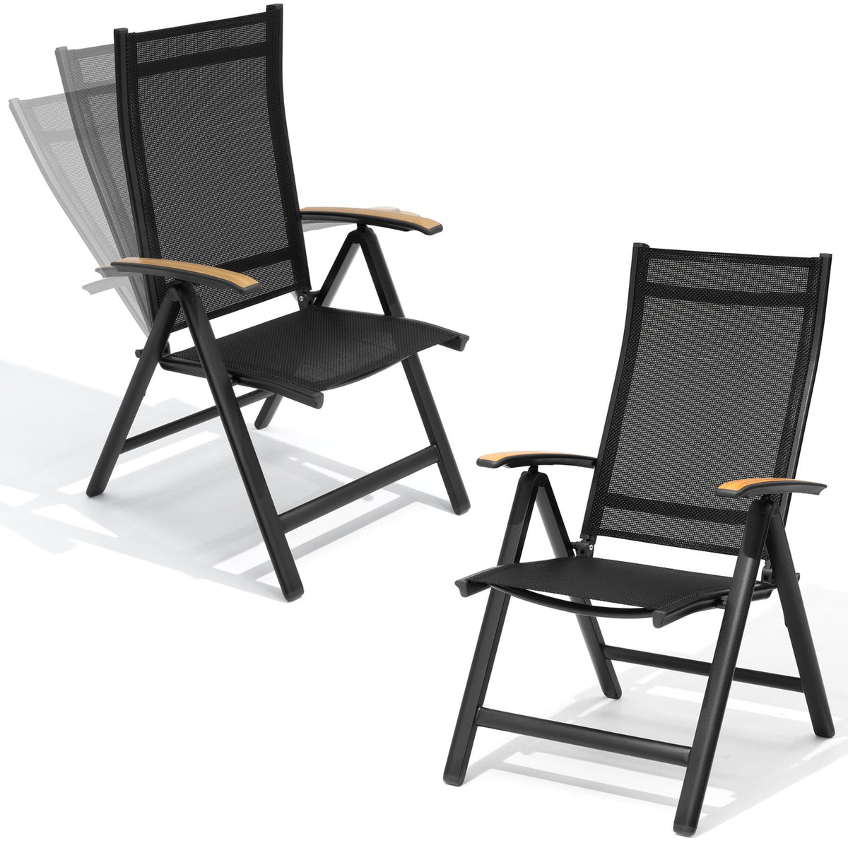Crestlive Products Set of 2 Aluminum Outdoor Folding Dining Chair with Arm, Black