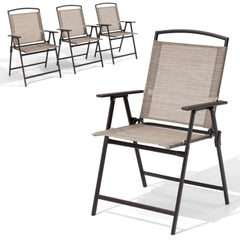 Crestlive Products Folding Patio Chair Set of 4, Portable Dining Chairs with Armrest, Outdoor Folding Chairs, Beige
